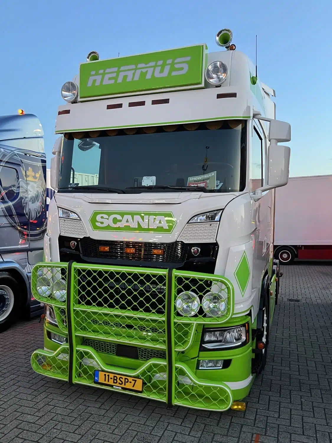 Groen witte vrachtwagen bullbar