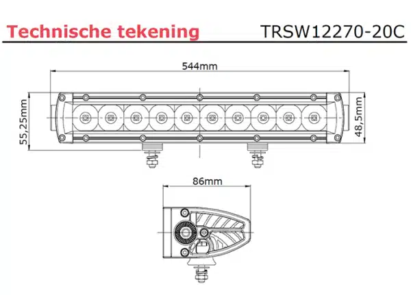 LED bar | 100 watt | 9960 lumen | 9-30v | 40cm. kabel | Deutsch connector | TRSW12270-20C - Afbeelding 2